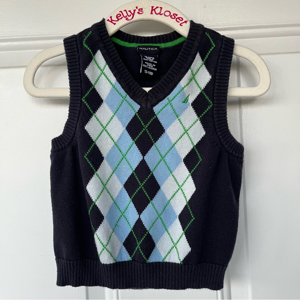 •Nautica• Baby Boy V-Neck Argyle Sweater Vest - Size 12-18 Months